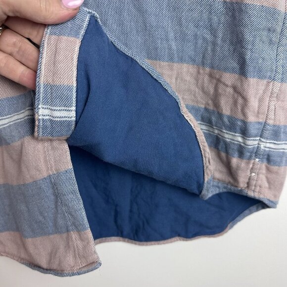 Madewell Button Down Shirt Large Double-Weave Perfect Short Sleeve Stripe Preppy - Picture 6 of 10